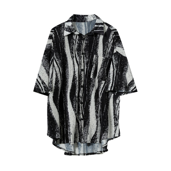 Camisa Tie-Dye Coreana con Drapeado Ondulado - Estilo Relajado para Hombre