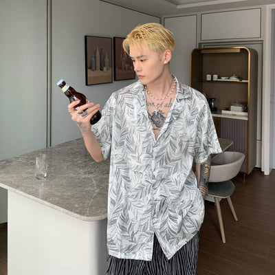 Camisa Hawaiana de Seda para Hombre con Diseño de Hojas Tropicales - Image 2