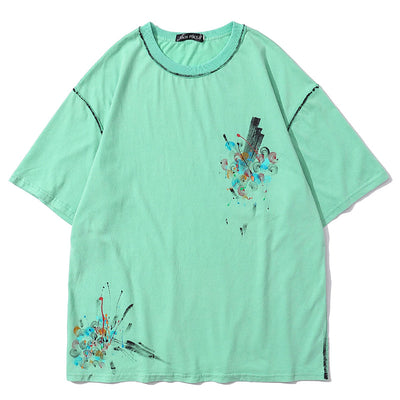 Camiseta Suelta Retro Desteñida con Estampado Invertido de Tinta - Image 10