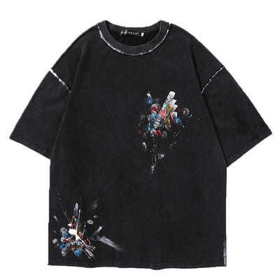 Camiseta Suelta Retro Desteñida con Estampado Invertido de Tinta - Image 2