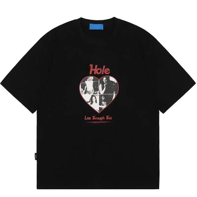 Playera Hip Hop Streetwear Hombre con Gráfico de Corazón y Letras - Image 5
