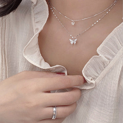 Collar Mariposa Doble Capa Plateado Elegante para Mujer - Joya Delicada - Image 10