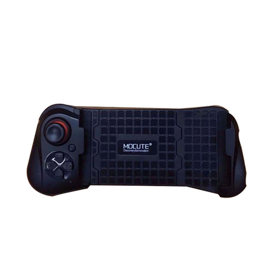 White mobile gaming controller with black D-pad, joystick with red accent, and expandable phone holder.