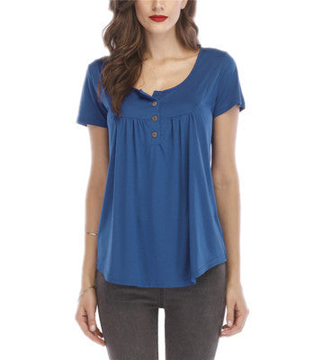Blusa Suelta con Pliegues y Botones - Camiseta Manga Corta Mujer - Image 11
