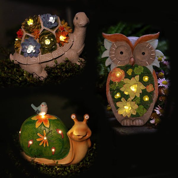 Luz Solar Decorativa Animales - Tortuga, Caracol y Búho