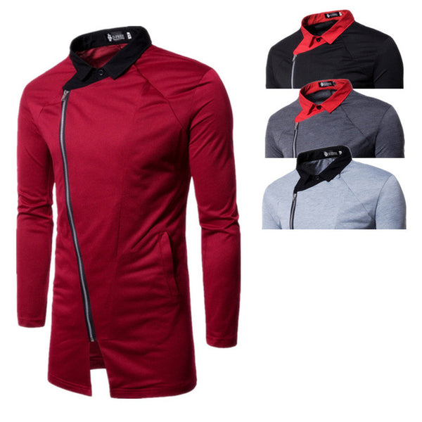 Chaqueta de Punto Casual con Cierre Diagonal y Contraste de Colores