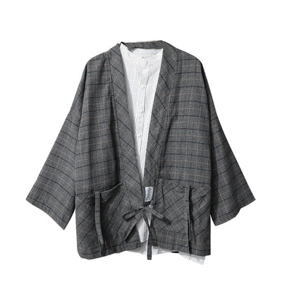 Camisa Retro Cuadros Japonesa con Corbata para Hombre - Image 6