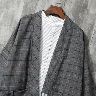 Camisa Retro Cuadros Japonesa con Corbata para Hombre - Image 4
