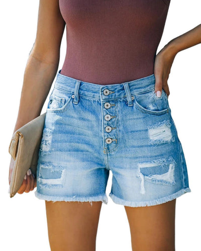 Shorts Denim Clásicos de Cintura Alta Corte Recto - Image 11