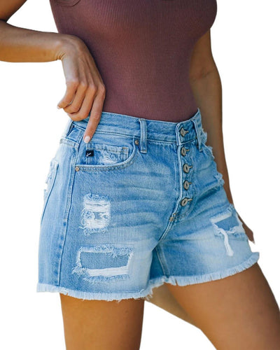 Shorts Denim Clásicos de Cintura Alta Corte Recto - Image 4