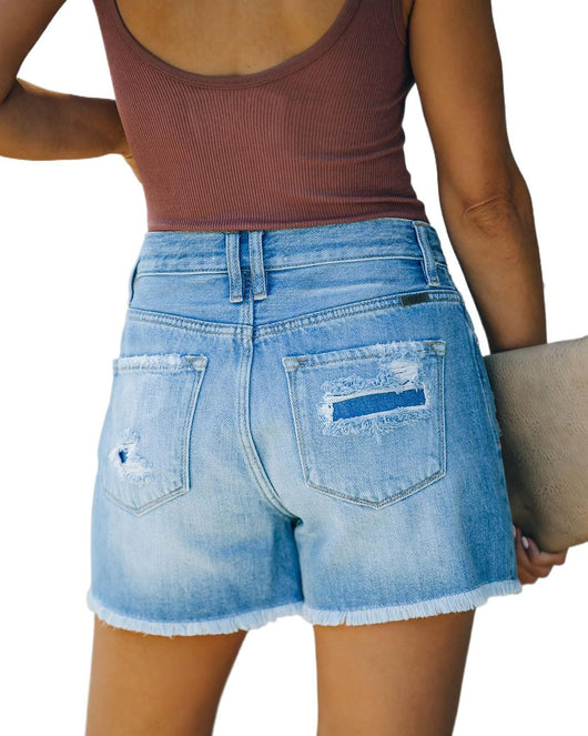 Shorts Denim Clásicos de Cintura Alta Corte Recto - Image 5