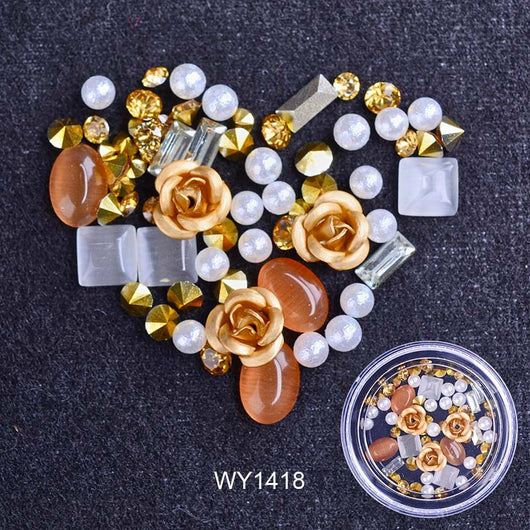 Joyas de Uñas con Flores Metálicas, Efecto Ojo de Gato y Cristales Brillantes - Image 7