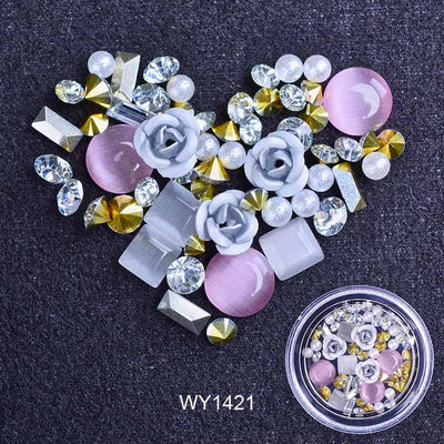 Joyas de Uñas con Flores Metálicas, Efecto Ojo de Gato y Cristales Brillantes - Image 10
