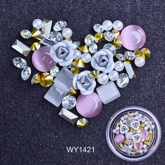 Joyas de Uñas con Flores Metálicas, Efecto Ojo de Gato y Cristales Brillantes - Image 10