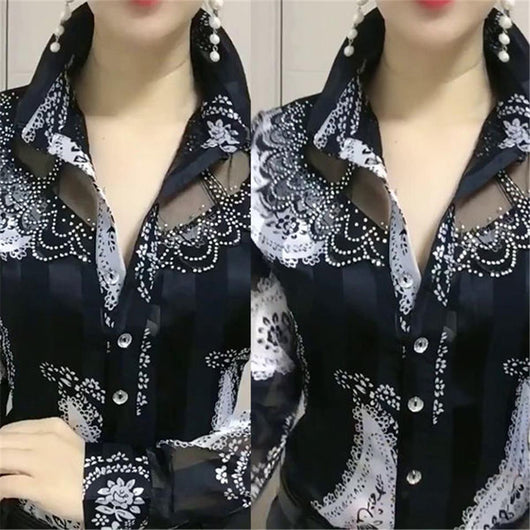 Blusa Larga Estilo Occidental con Encaje en Chifón para Mujer - Image 6