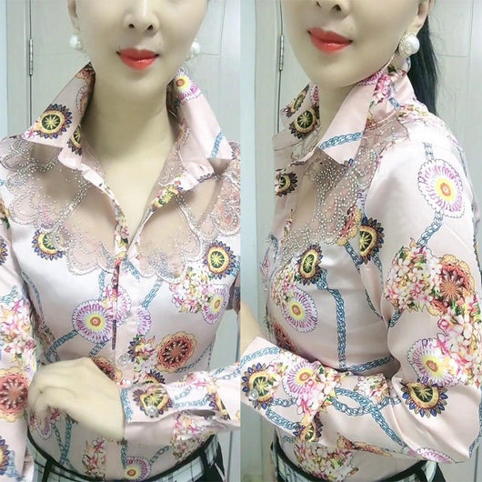 Blusa Larga Estilo Occidental con Encaje en Chifón para Mujer - Image 10