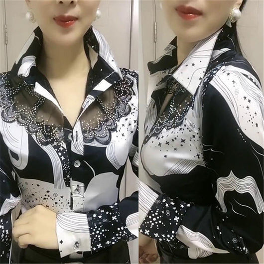 Blusa Larga Estilo Occidental con Encaje en Chifón para Mujer - Image 8