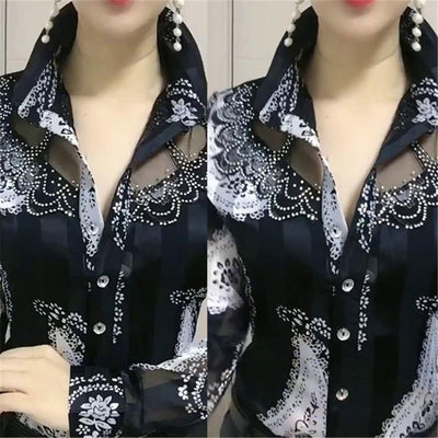 Blusa Larga Estilo Occidental con Encaje en Chifón para Mujer