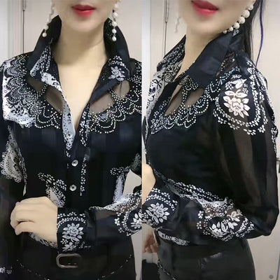 Blusa Larga Estilo Occidental con Encaje en Chifón para Mujer - Image 4