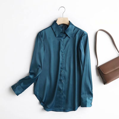Blusa de Satén Otoñal con Cuello Solapa y Mangas Holgadas - Image 10