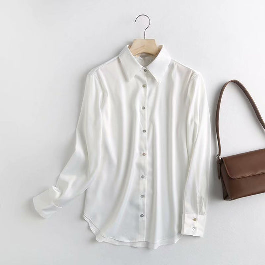 Blusa de Satén Otoñal con Cuello Solapa y Mangas Holgadas - Image 9