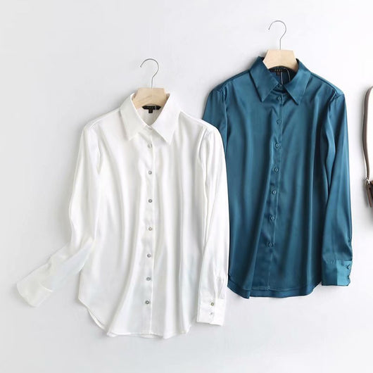 Blusa de Satén Otoñal con Cuello Solapa y Mangas Holgadas - Image 4