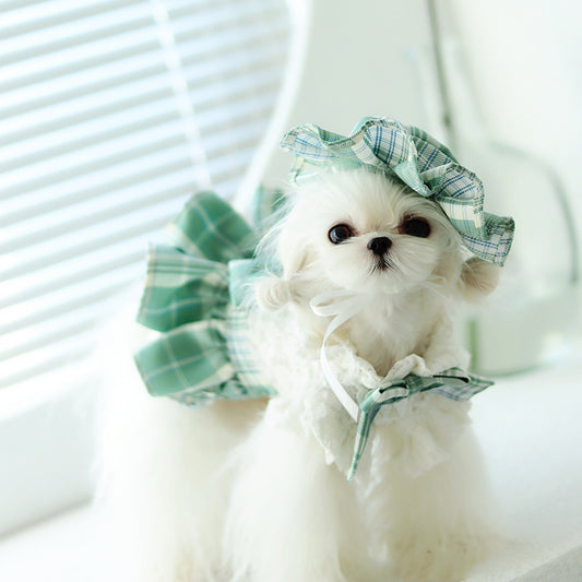 Vestido Escocés JK para Mascotas con Lazo y Pliegues