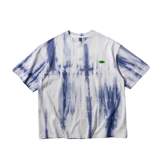 Playera Tie-Dye Azul Americana Suelta Cuello Redondo Tendencia Verano