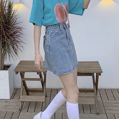Falda Vaquera Corta Cintura Alta Estilo A-Line para Mujer Verano - Image 9