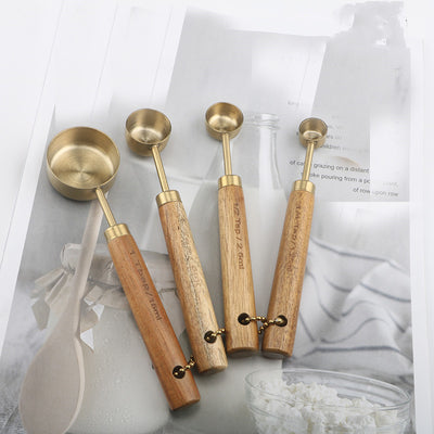 Set de 4 Cucharas Medidoras de Acero Inoxidable con Mango de Madera y Acabado Cobre - Image 14