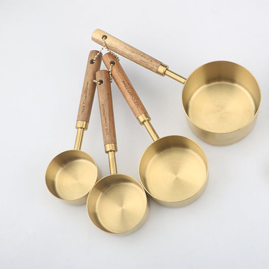 Set de 4 Cucharas Medidoras de Acero Inoxidable con Mango de Madera y Acabado Cobre - Image 15