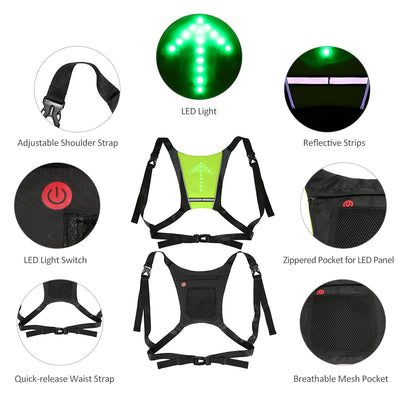 Mochila Chaleco Reflectante Recargable con Luz LED y Control Remoto para Ciclismo - Image 18