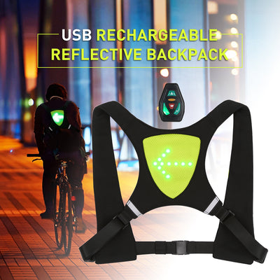 Mochila Chaleco Reflectante Recargable con Luz LED y Control Remoto para Ciclismo