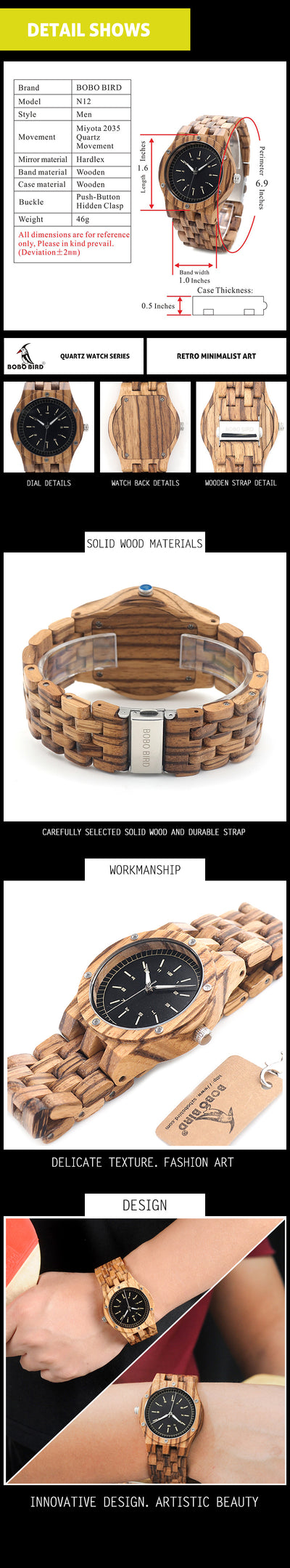 Reloj de Madera para Hombre - Diseño Rústico Único con Movimiento de Cuarzo - Image 12