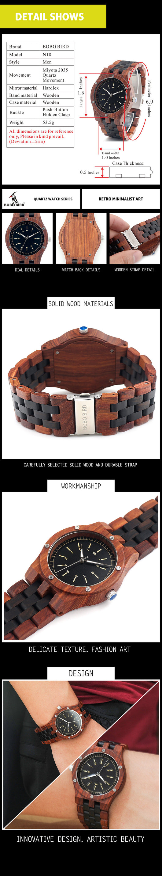 Reloj de Madera para Hombre - Diseño Rústico Único con Movimiento de Cuarzo - Image 11