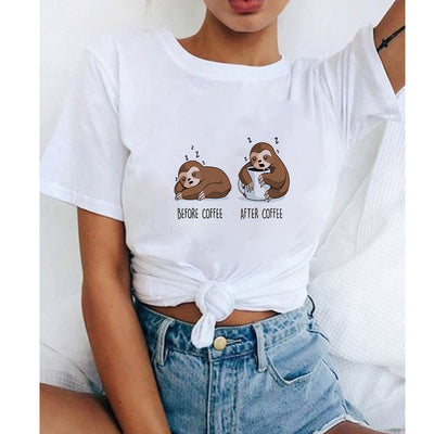 Playera Suelta Estampado Perezoso Manga Corta - Diseño Adorable - Image 14