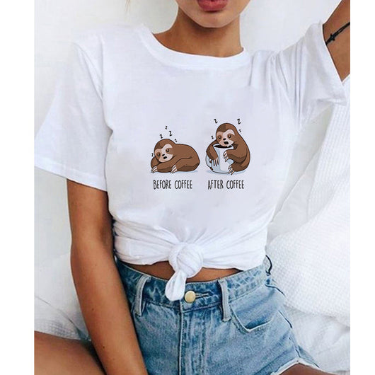 Playera Suelta Estampado Perezoso Manga Corta - Diseño Adorable - Image 14