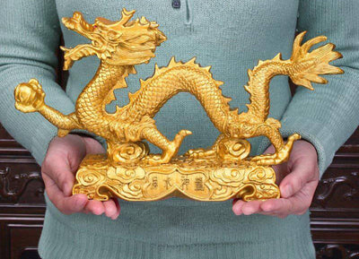 Dragón Dorado Feng Shui - Ornamento Zodiacal para Prosperidad y Protección