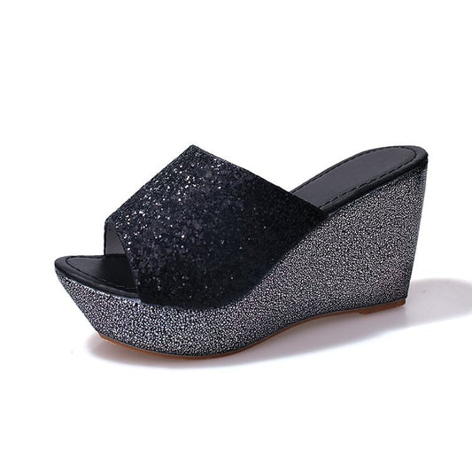 Sandalias Cuña Verano con Lentejuelas Brillantes