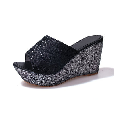Sandalias Cuña Verano con Lentejuelas Brillantes