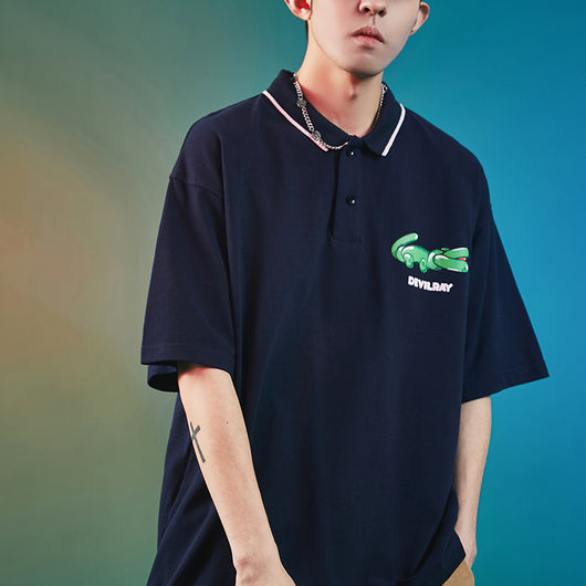 Polo Retro Americano Estampado Globos - Camiseta Suelta de Verano para Hombre - Image 4