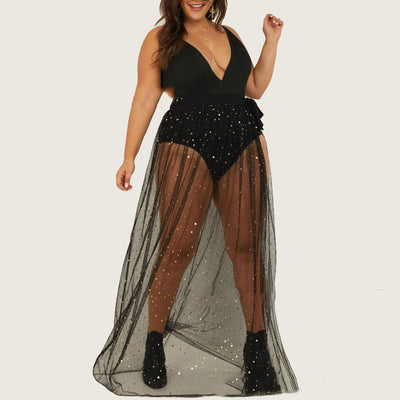 Falda Talla Grande con Lentejuelas y Malla Elástica - Diseño Europeo con Abertura Lateral - Image 7