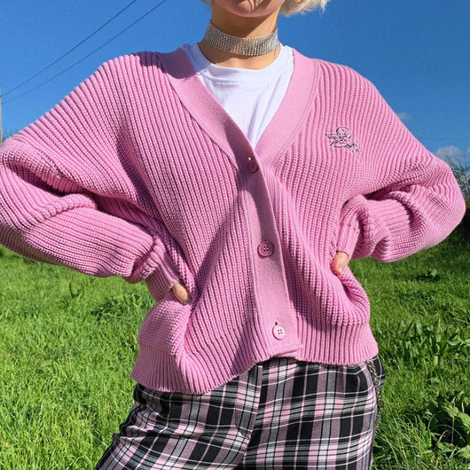 Cardigan Suelto con Bordado de Ángel - Suéter Botones para Mujer - Image 2