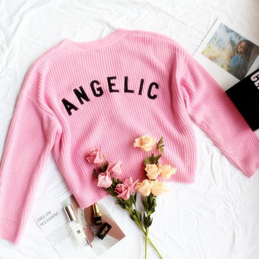Cardigan Suelto con Bordado de Ángel - Suéter Botones para Mujer - Image 3