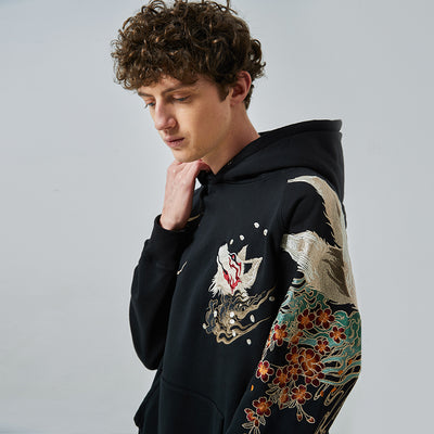 Sudadera Japonesa Yokosuka con Zorro de Nueve Colas Bordado y Capucha de Terciopelo - Image 3