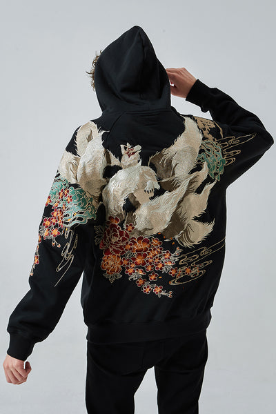 Sudadera Japonesa Yokosuka con Zorro de Nueve Colas Bordado y Capucha de Terciopelo - Image 6