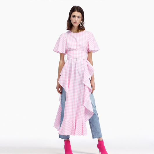 Vestido Largo Verano Mujer con Volantes y Cuadros - Image 7