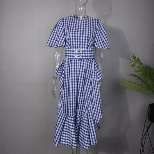 Vestido Largo Verano Mujer con Volantes y Cuadros - Image 8