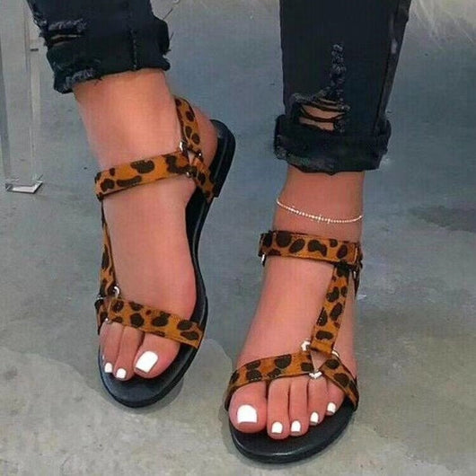 Sandalias Planas con Estampado de Leopardo y Cierre de Velcro para Mujer - Image 8