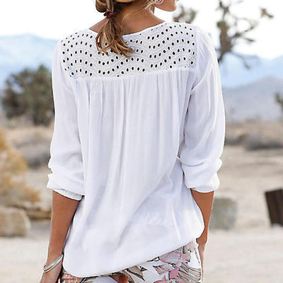Blusa Elegante con Flores Acuarela y Flecos - Cuello V Manga Larga - Image 4